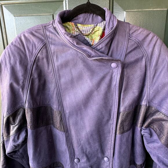 Vintage Pelle NY Milano Navy Blue Leather Jacket M Moto Style Equestrian Lining - Picture 1 of 11